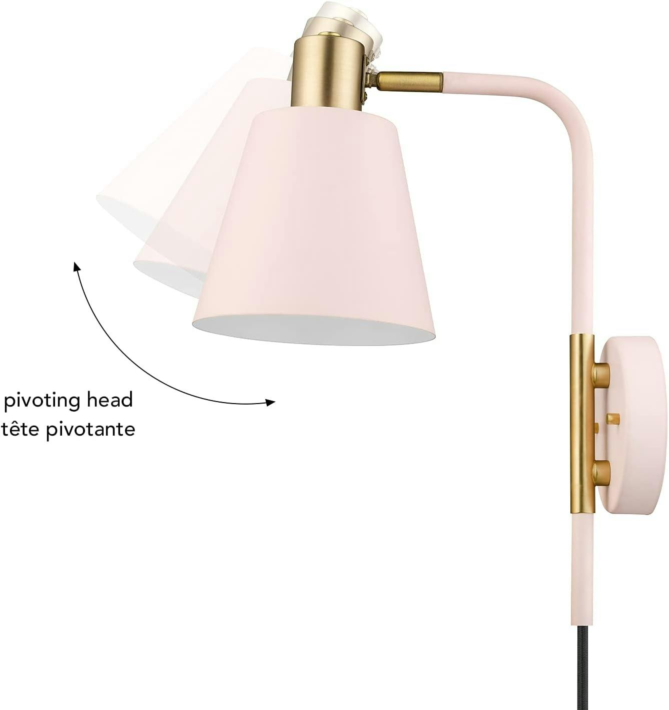 Cleo 14'' Blush Pink and Matte Brass Glam Wall Sconce
