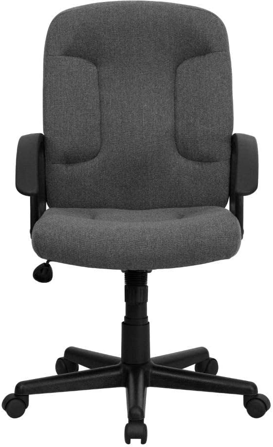 ErgoExec Mid-Back Gray Fabric Swivel Executive Chair with Nylon Arms