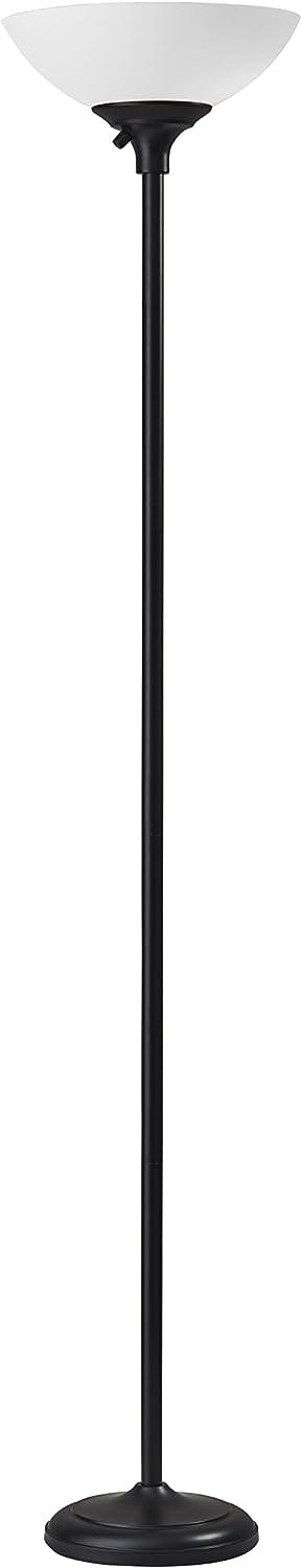 Matte Black 71" Torchiere Floor Lamp with Frosted Shade