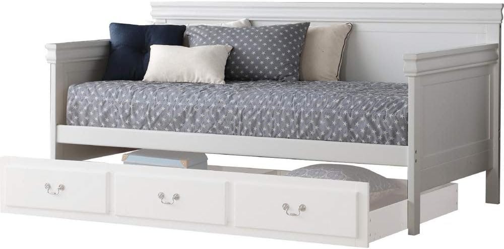 Transitional Twin Daybed with Storage Drawer and Wood Slats, White