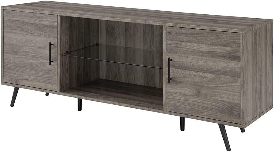 Slate Grey Mid-Century Modern 65" TV Console with Cabinet