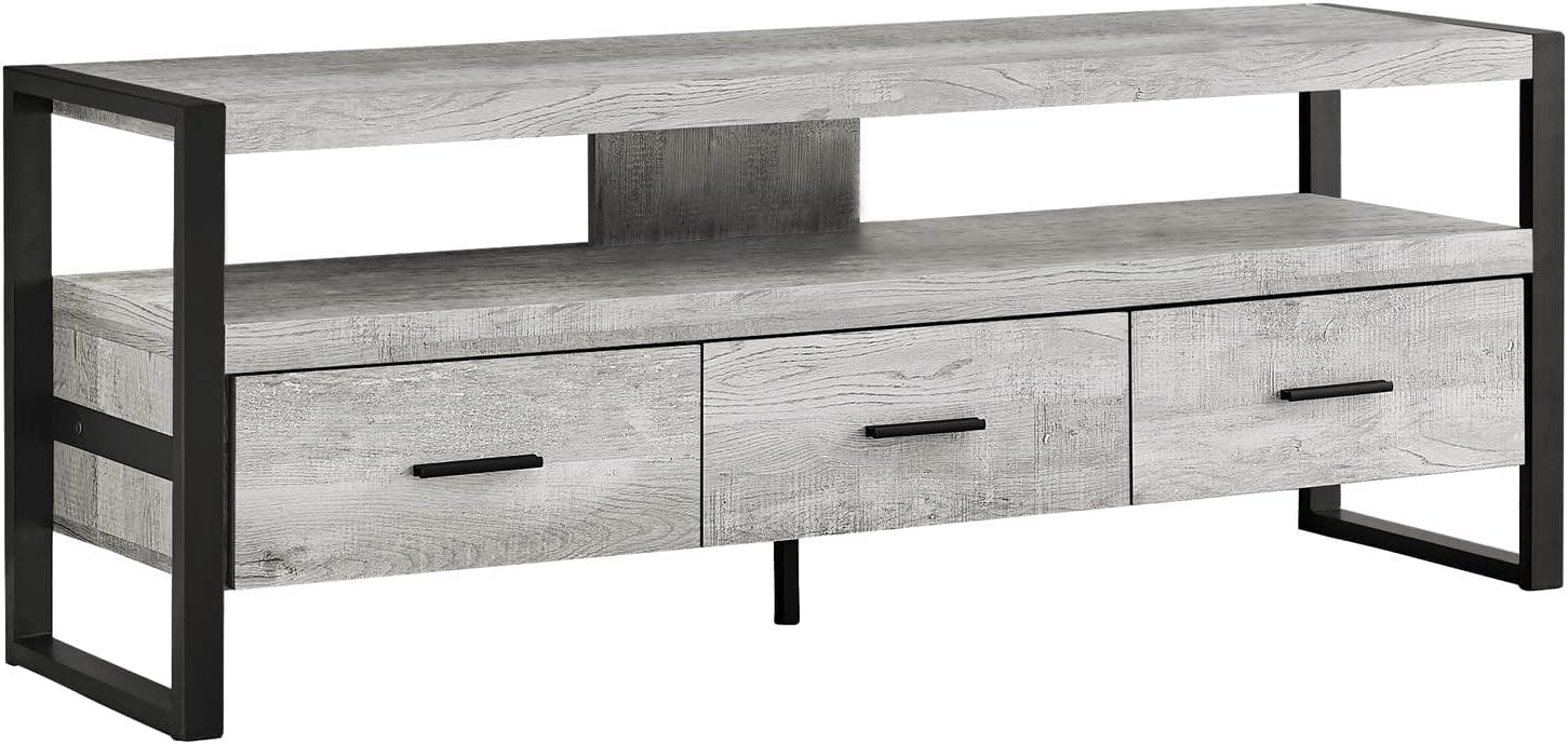 Contemporary 59" Gray TV Stand with 3 Storage Drawers and Metal Frame