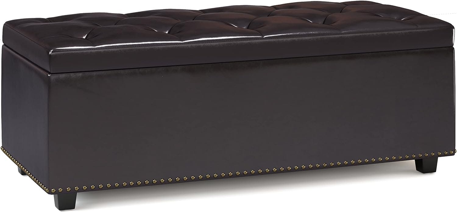 Hamilton 44" Contemporary Tanners Brown Faux Leather Lift-Top Storage Ottoman