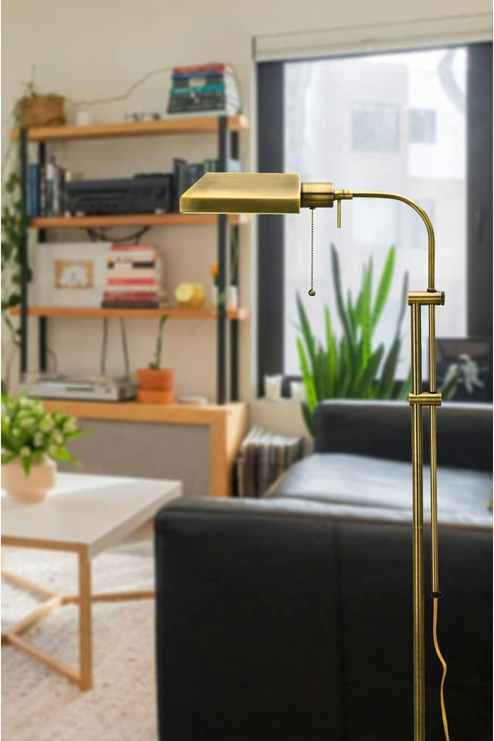 Adjustable Antique Brass Pharmacy Floor Lamp, 46"-57.5"
