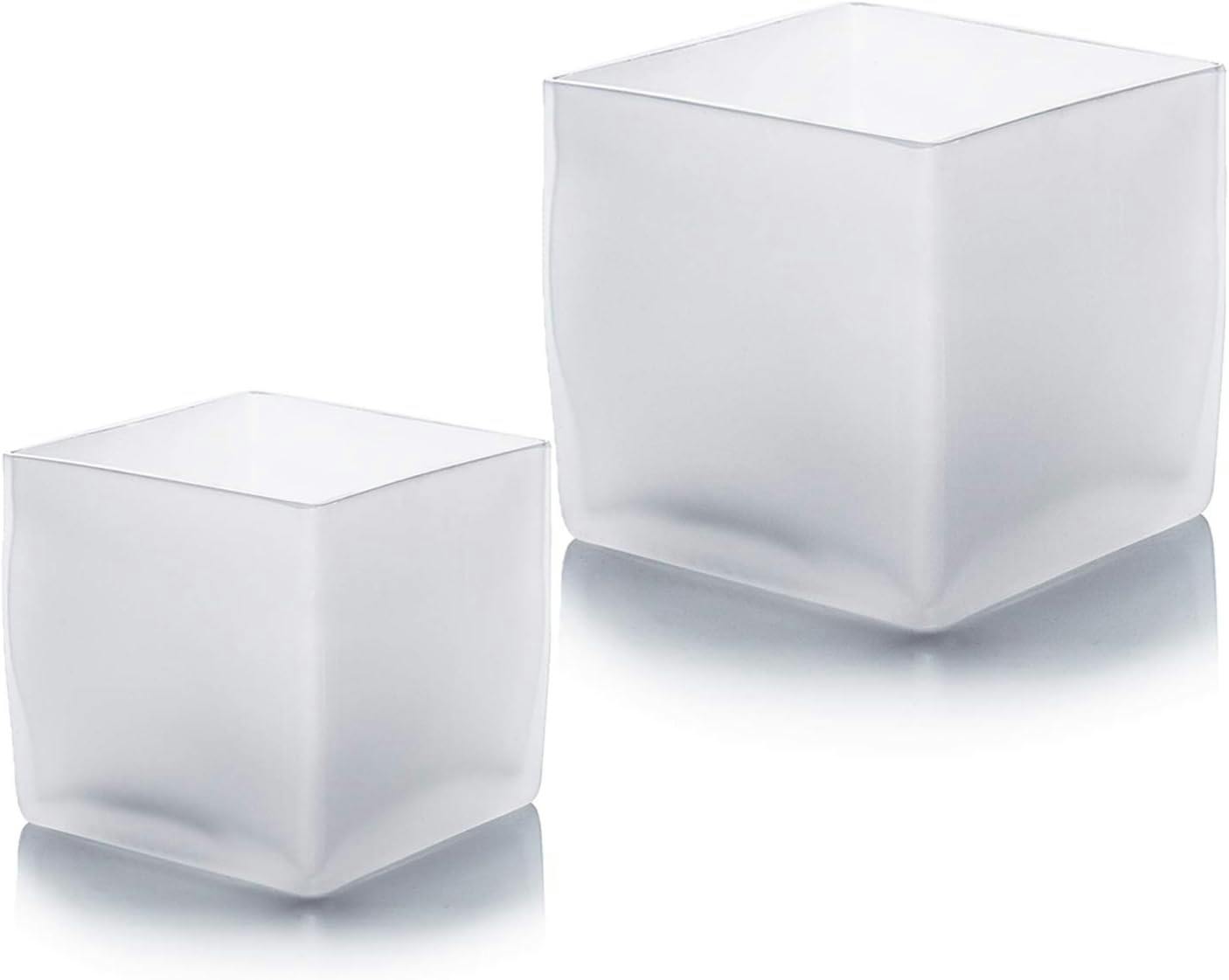 Elegant Frosted Glass Cube Vase 5"x5"x5" for Sophisticated Decor