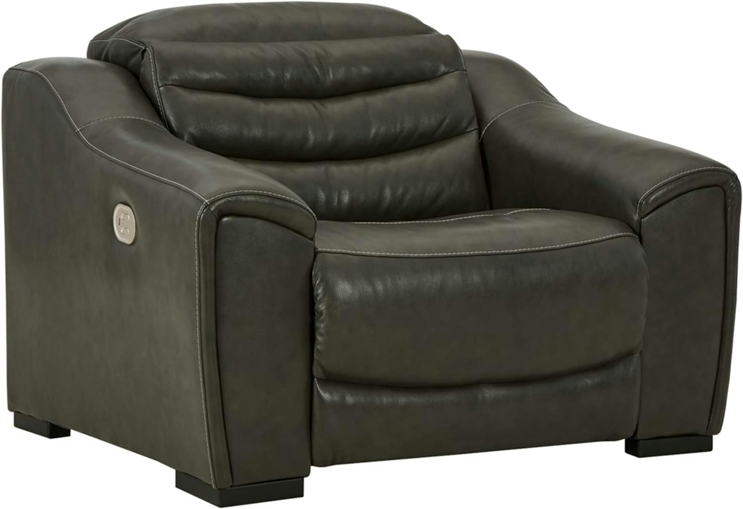 Modern Dark Gray Leather Power Recliner with USB Charging