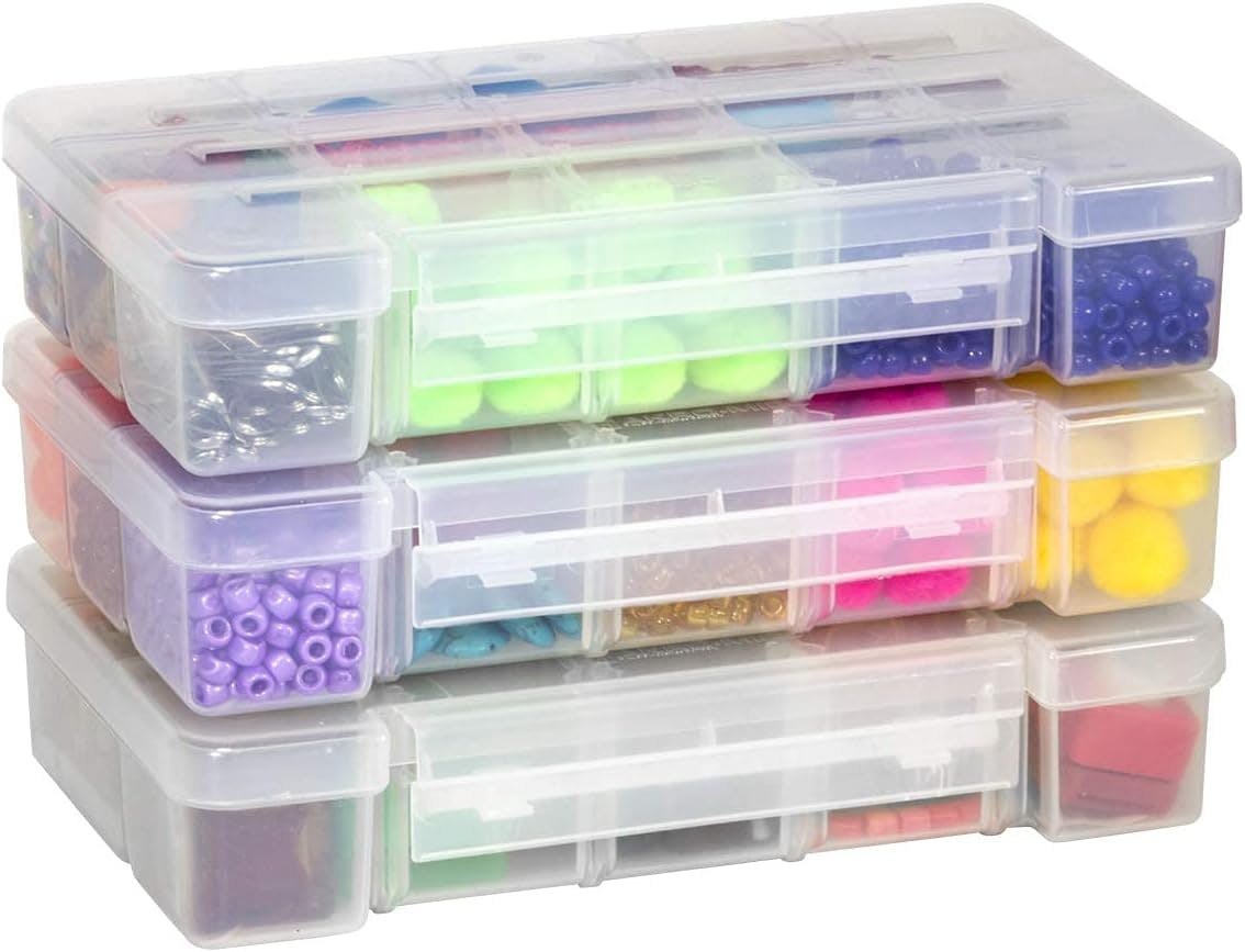 Clear Plastic 15-Compartment Lidded Organizer Box, 11" x 7"
