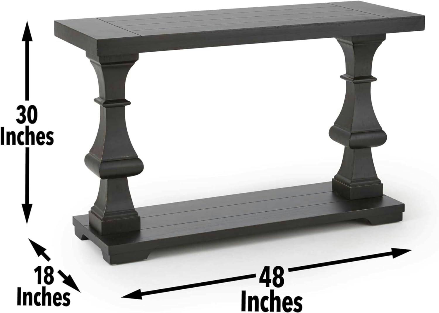 Dory Ebony Plank-Top Double Pedestal Sofa Table