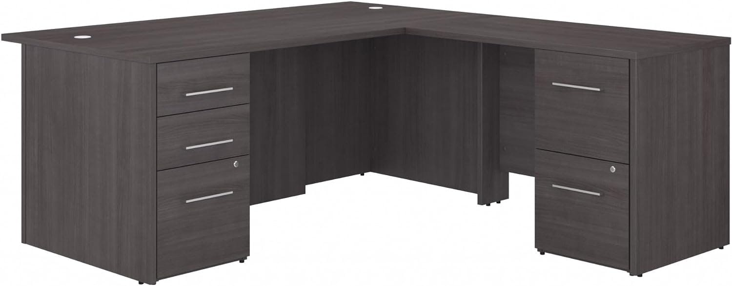 Storm Gray L-Shaped Executive Desk with Integrated Filing Cabinets