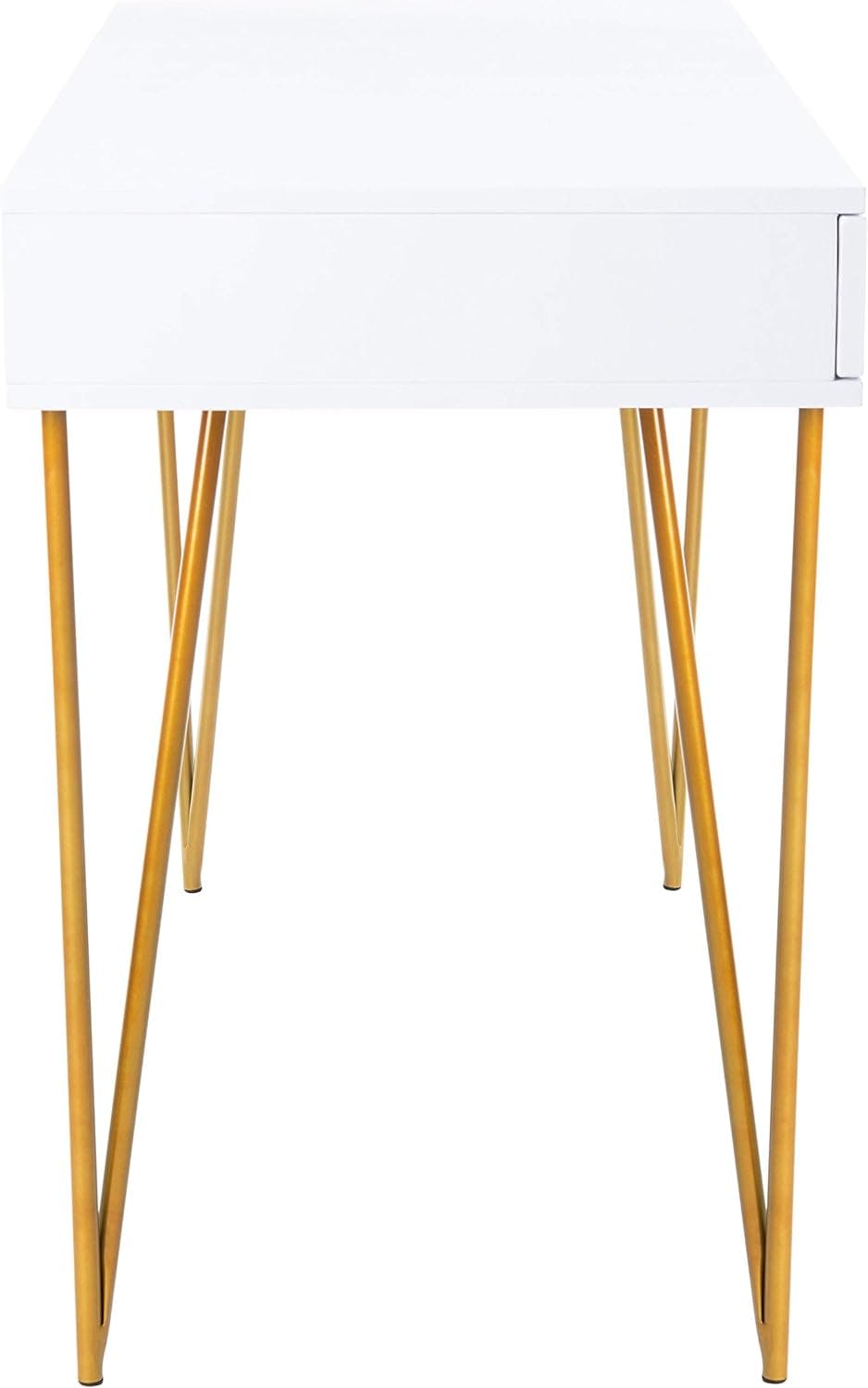 Elegant Transitional White and Gold Home Office Desk with 2 Drawers