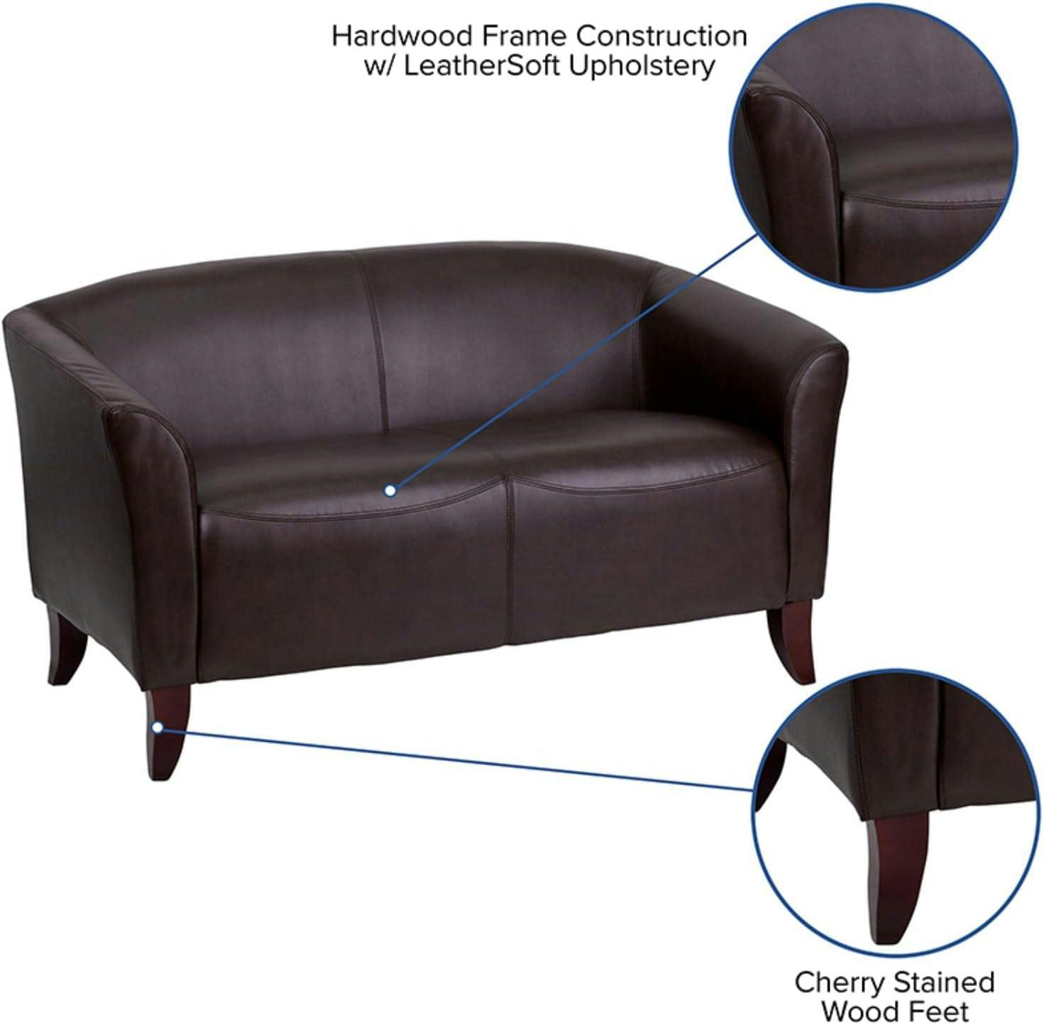 Cherry Brown LeatherSoft Track Arm Loveseat for Reception