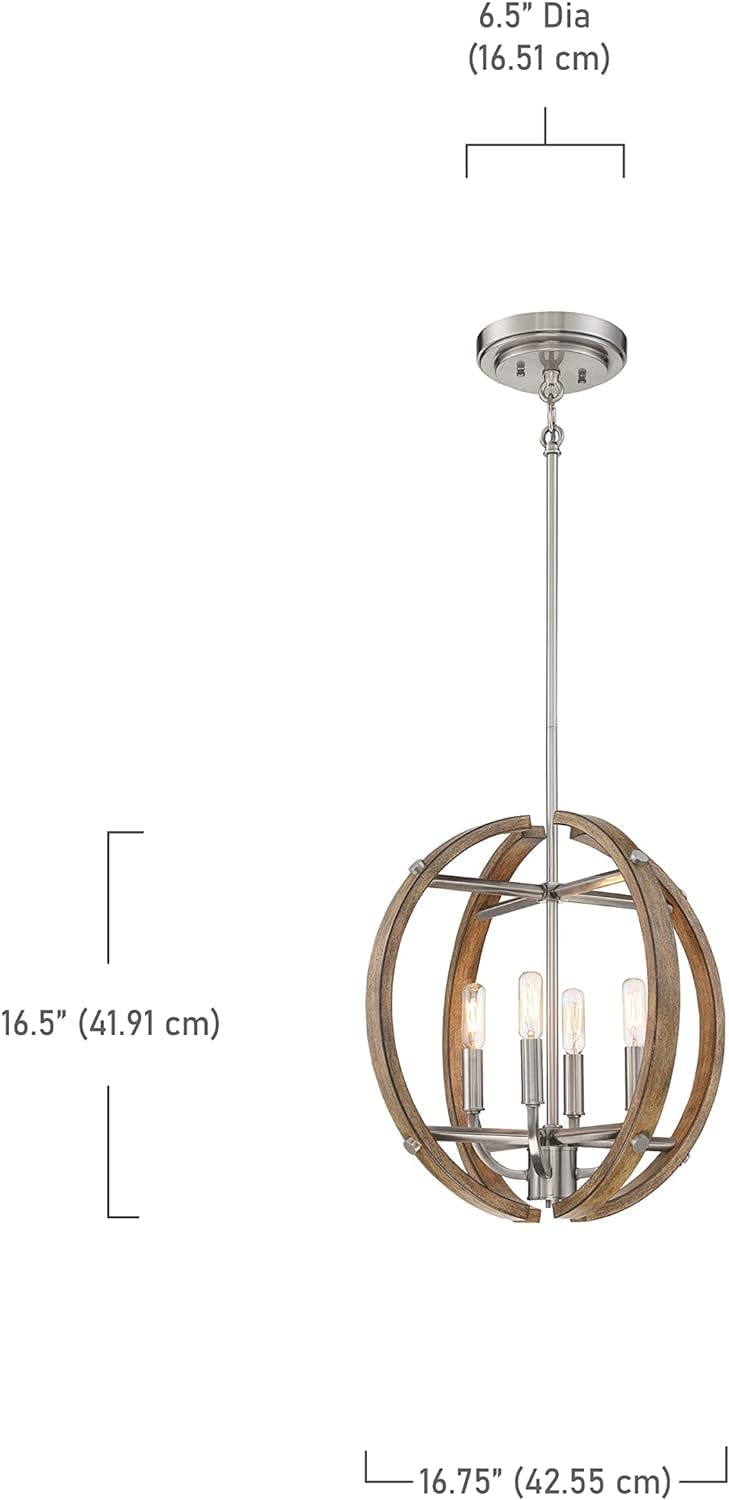 Sun Faded Wood and Brushed Nickel Transitional 4-Light LED Pendant