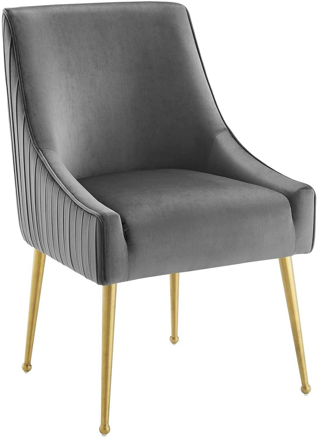Elegance Brushed Gold & Gray Velvet Upholstered Side Chair