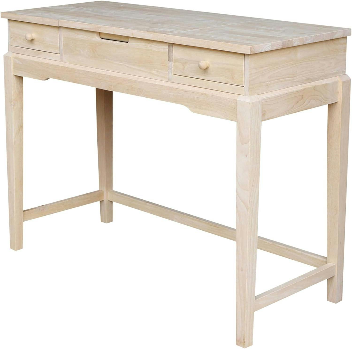 Elegant Unfinished Solid Wood Vanity Table with Microfiber Bench