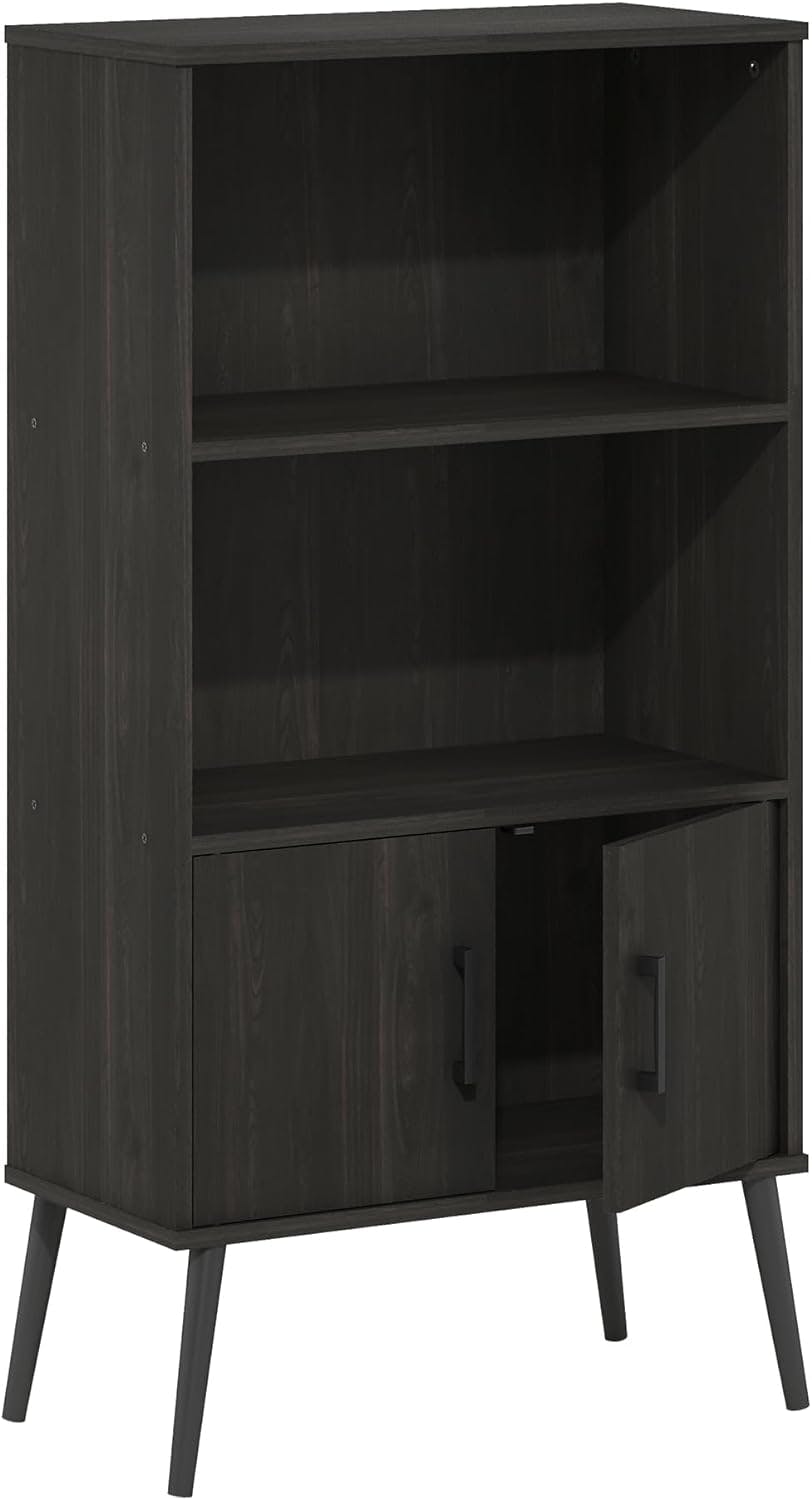 Furinno Claude Mid-Century Espresso Bookcase Cabinet with Pine Legs