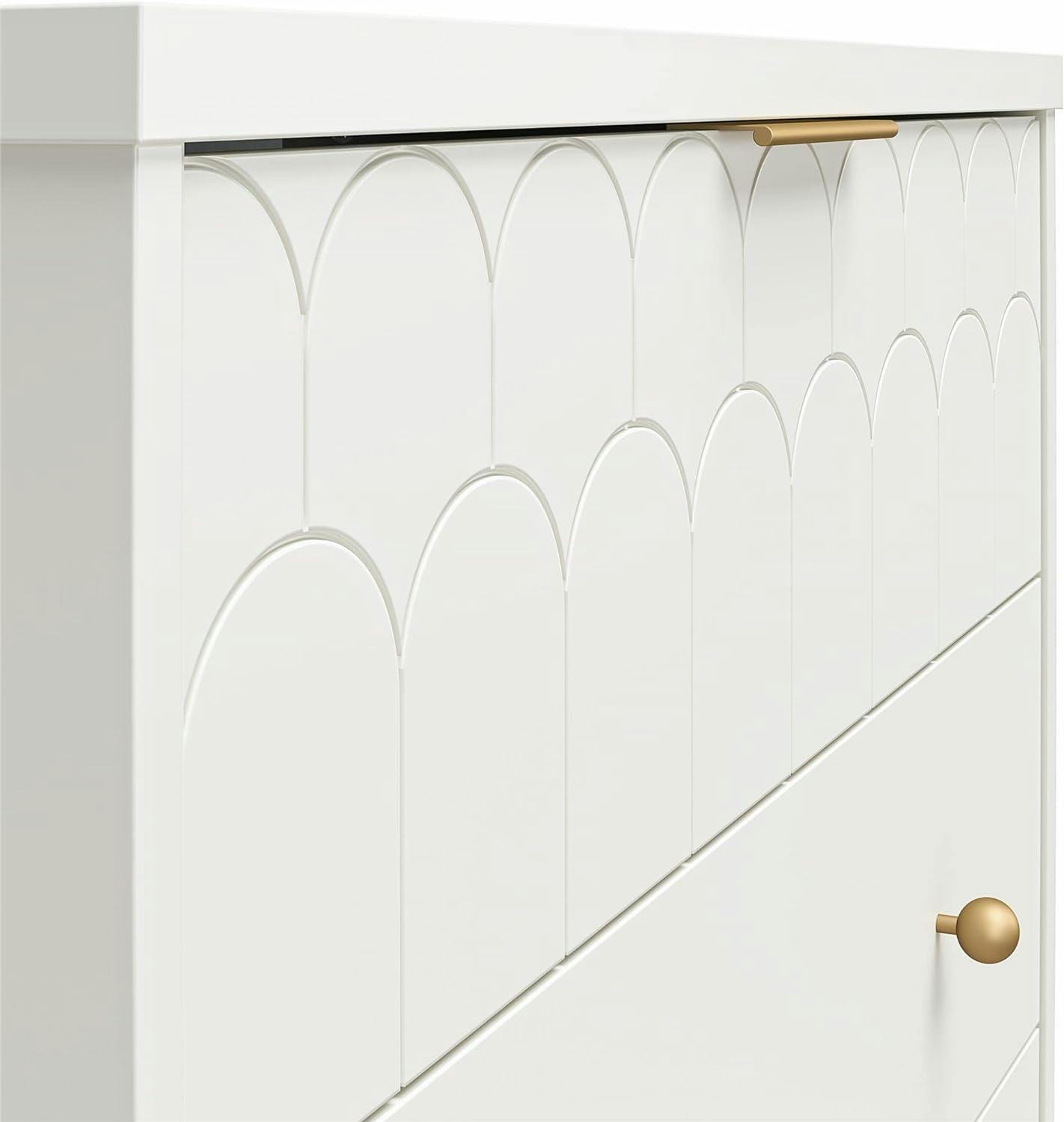 Anastasia Creamy White 5-Drawer Dresser with Brassy Gold Accents