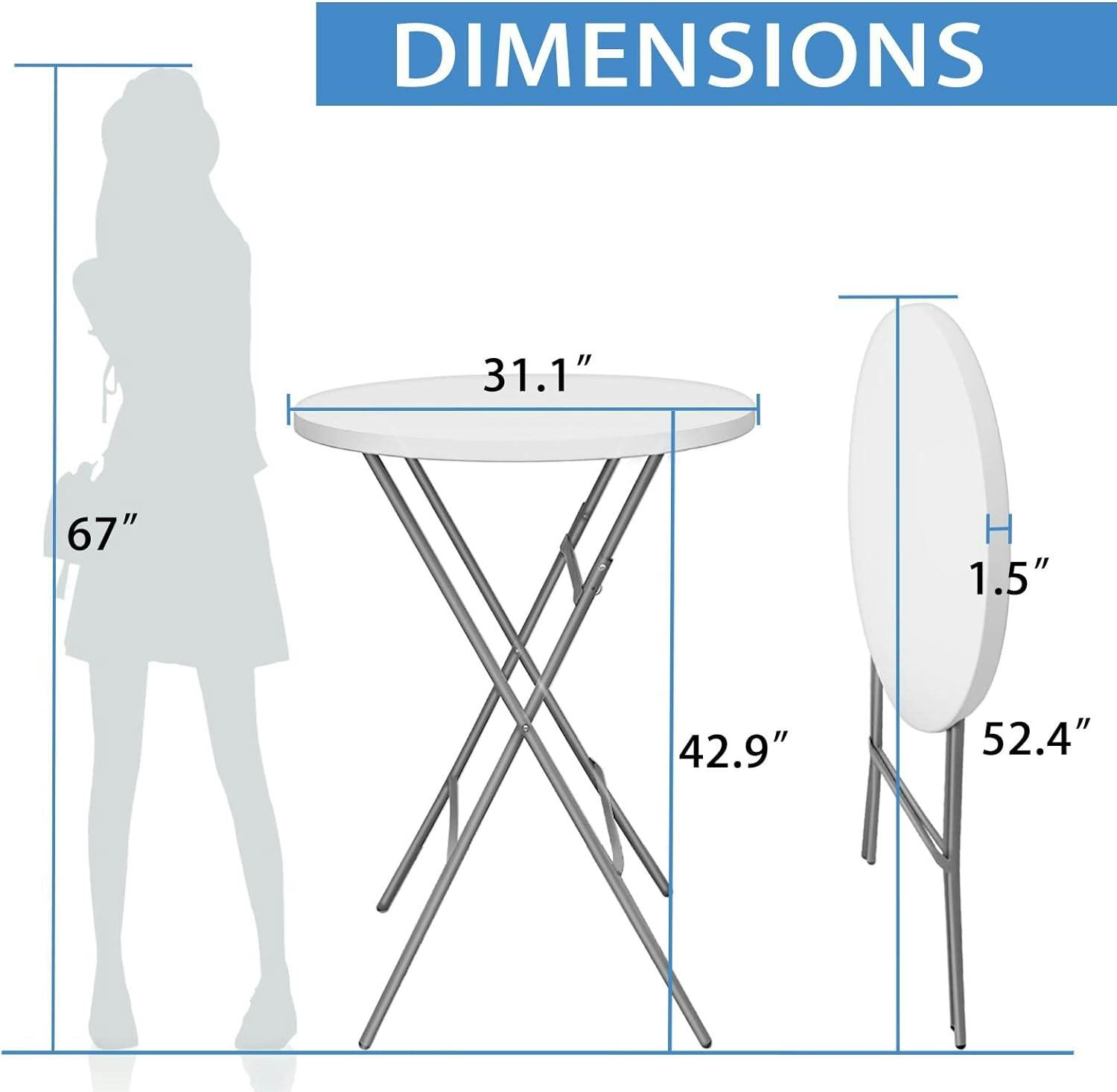 Elegant 31.5" Round Bar Height Folding Table in Granite White and Gray