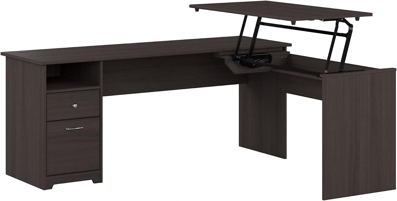 Heather Gray Contemporary 72" Adjustable L-Shaped Desk with Drawers