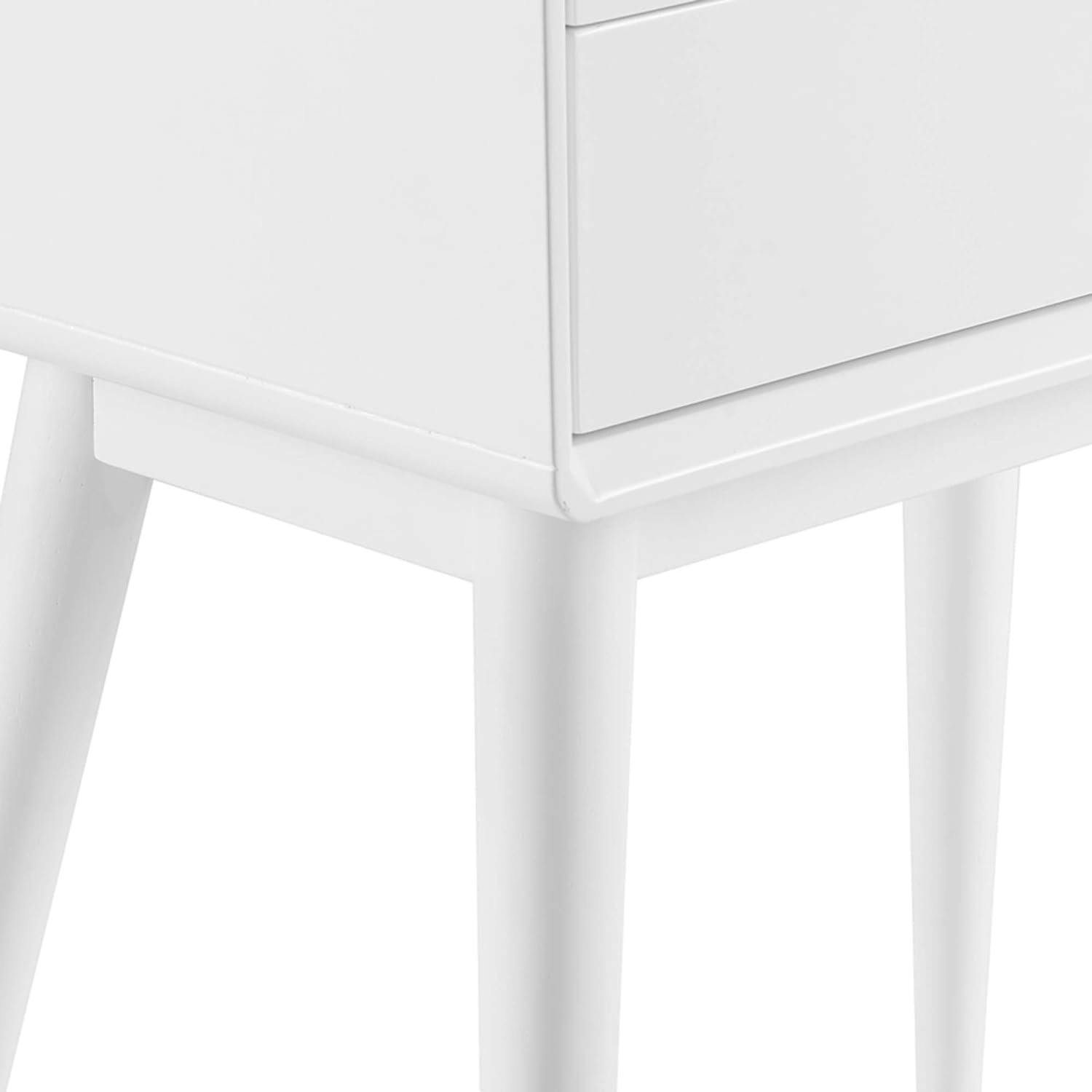 Mid-Century Modern White Wood and Metal Nightstand with Dual Drawers