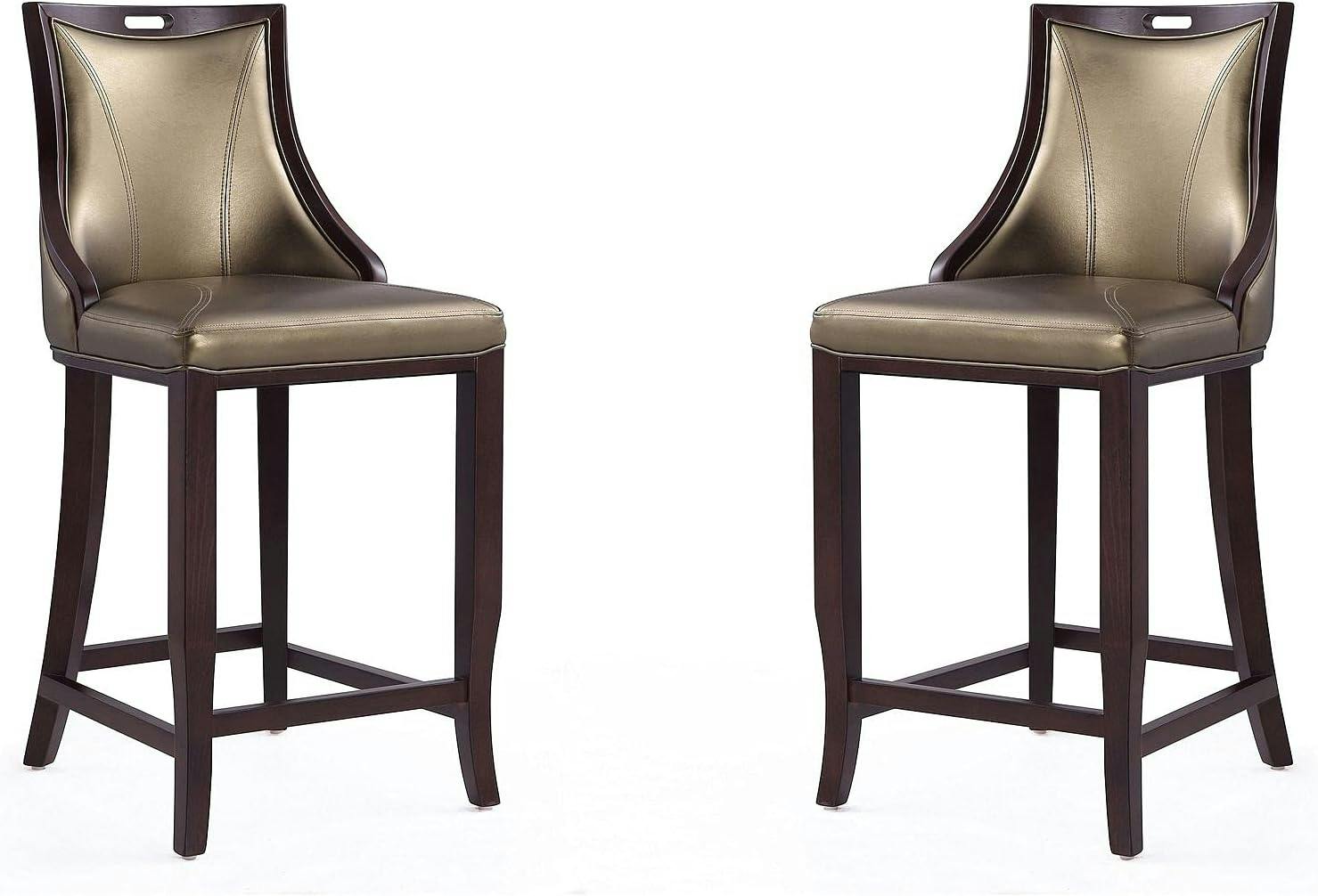 Elegant Hourglass Walnut and Bronze Barstools - Set of 2
