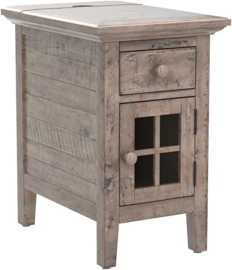 Rustic Shores Weathered Grey Rectangular Chairside Table with USB Ports