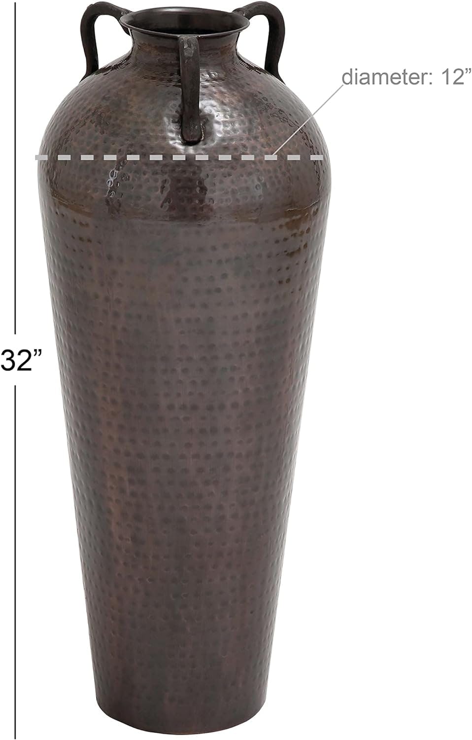 Mediterranean Elegance 32" Tall Brown Metal Floor Vase with Hammered Finish