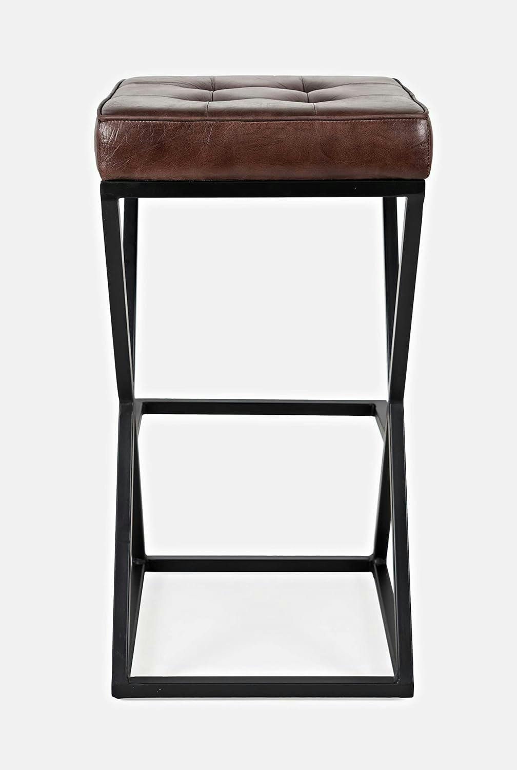 Transitional Saddle Brown Leather and Metal Counter Stool, 29''