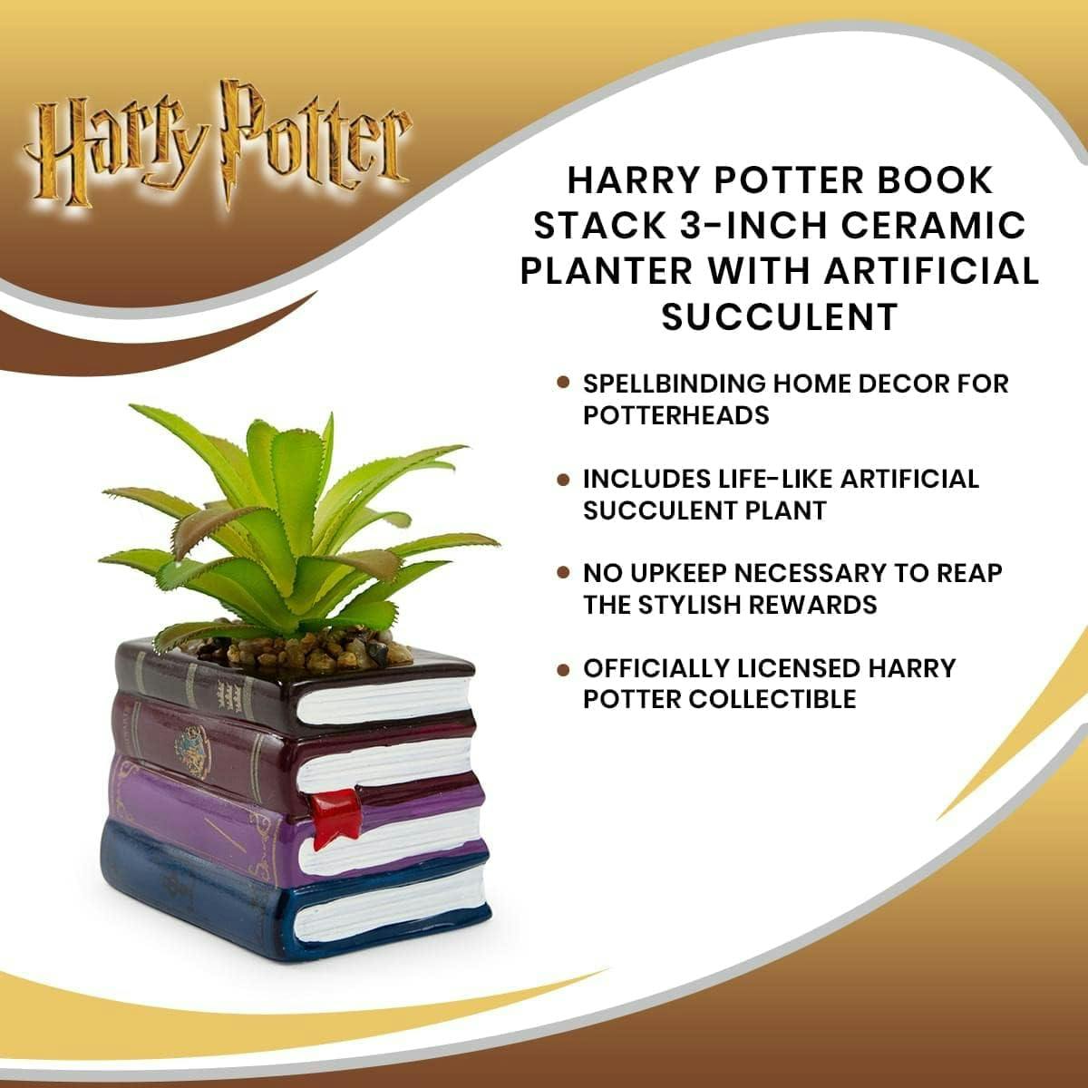 Enchanted Hogwarts Book Stack 3" Ceramic Planter with Faux Succulent