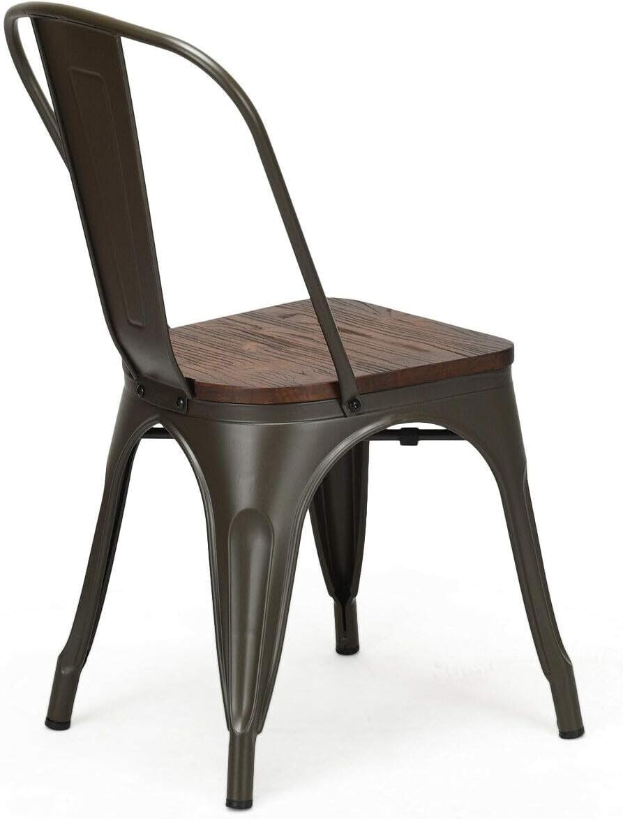 Vintage Elmwood Seat Metal High-Back Side Chair, Set of 4