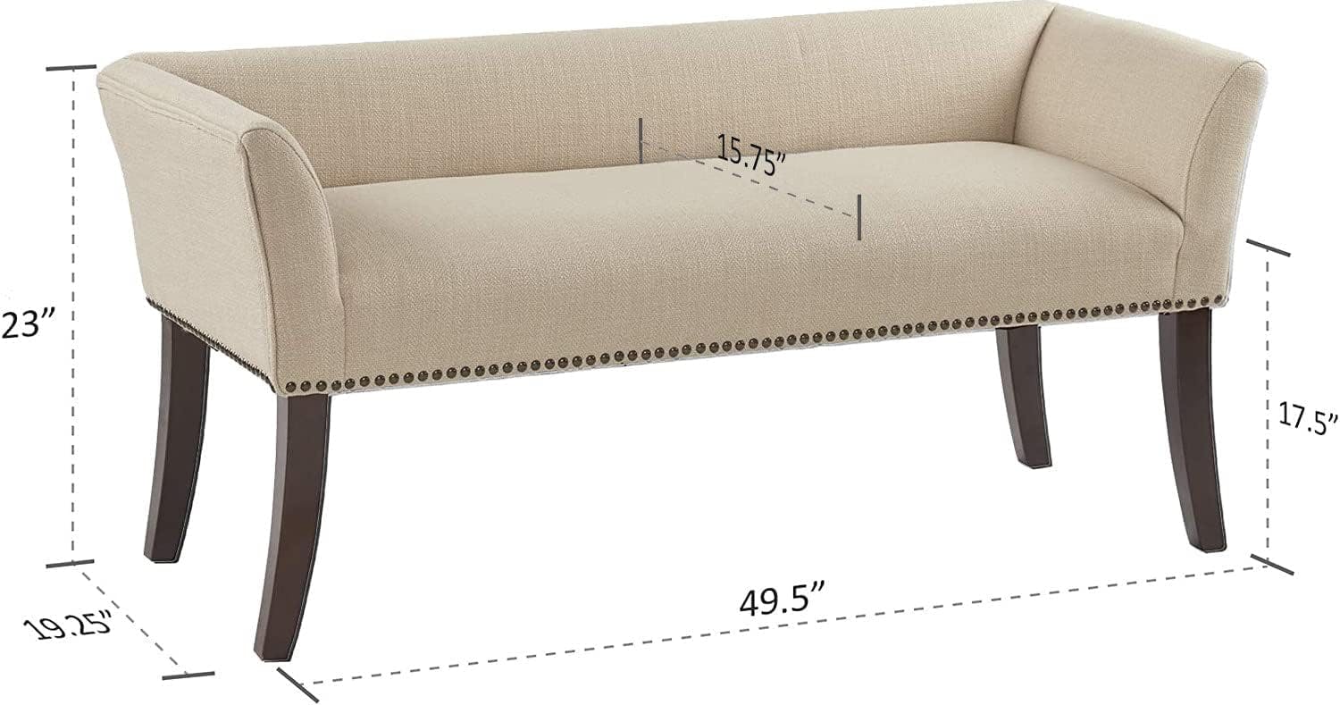 Morocco Wood Finish Cream Upholstered Accent Bench with Nailhead Trim