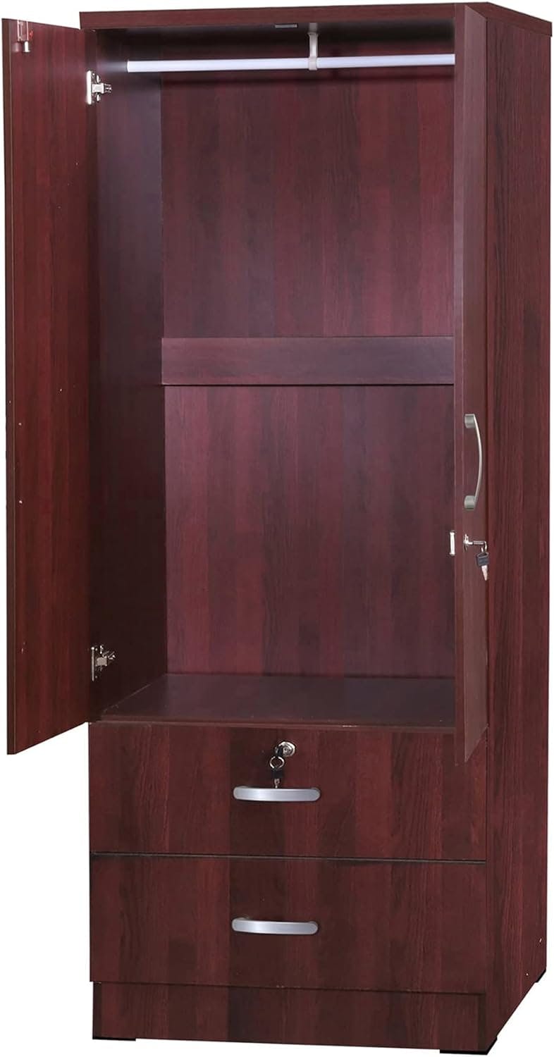 Contemporary Mahogany 2-Door 2-Drawer Freestanding Wardrobe Armoire