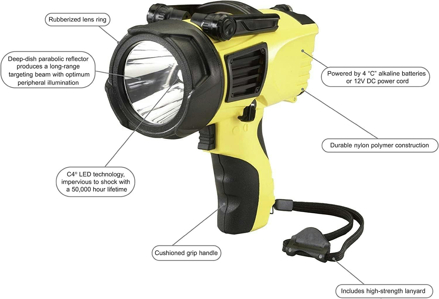 Black High-Impact Polycarbonate LED Tactical Spotlight with Hands-Free Stand
