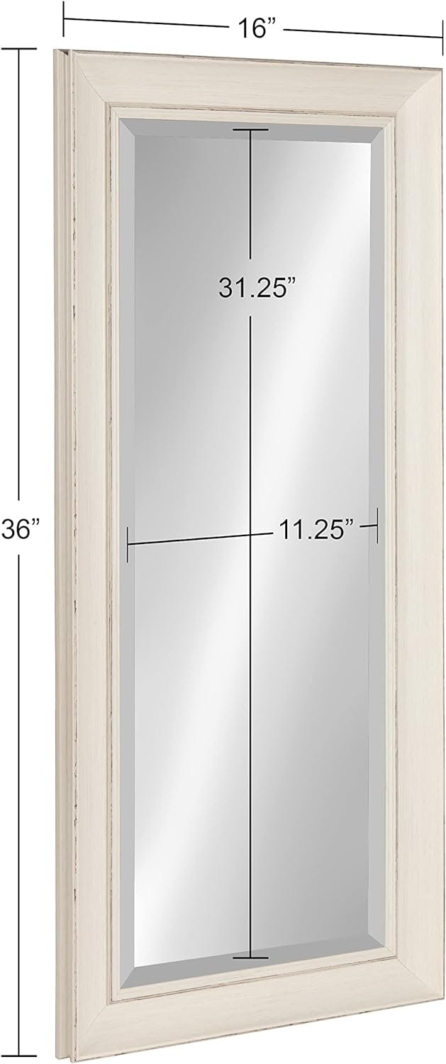 Macon Distressed Soft White Full Length Beveled Wall Mirror 16x36