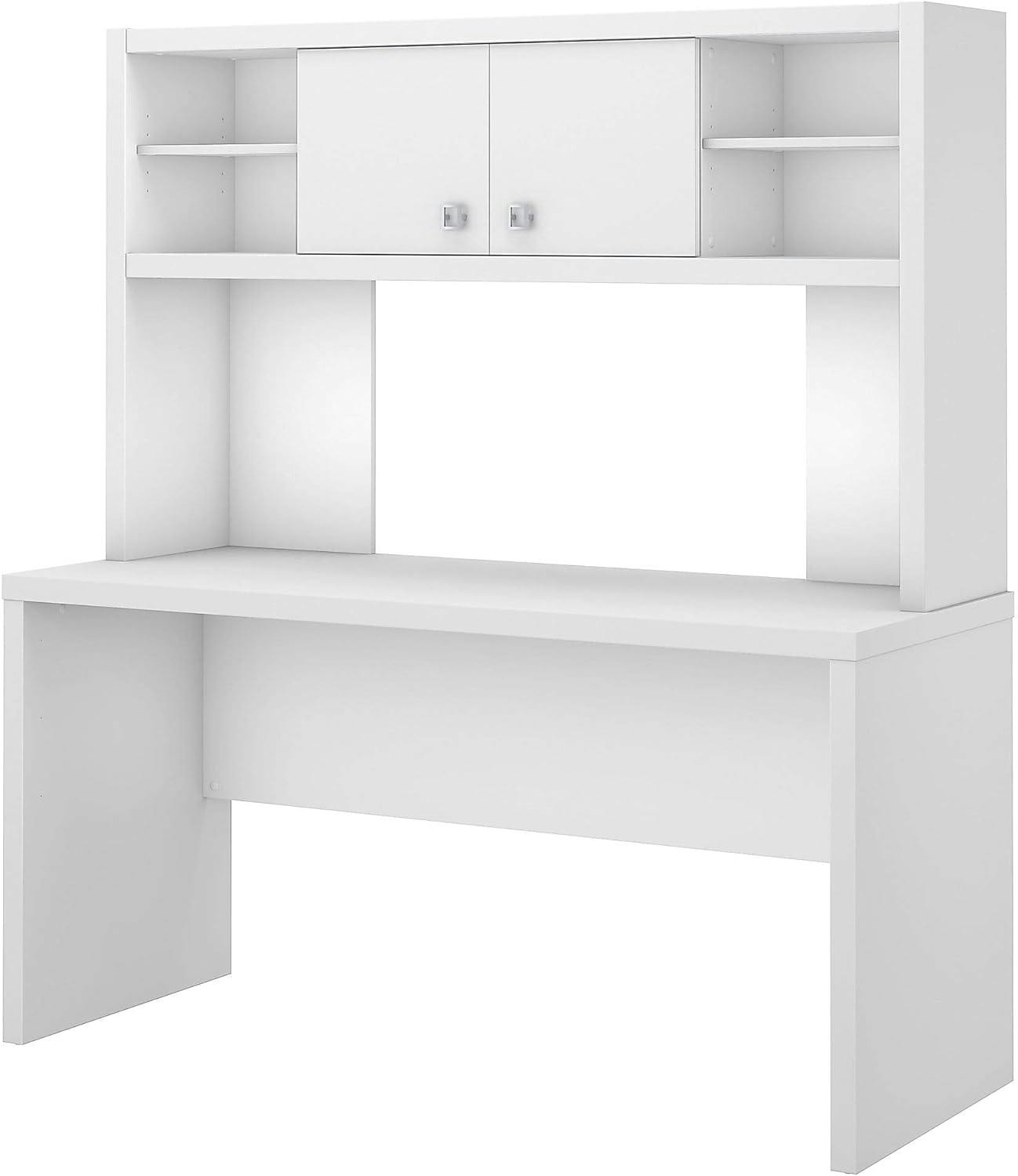 Echo Pure White 60" Computer Desk with Hutch & Filing Cabinet
