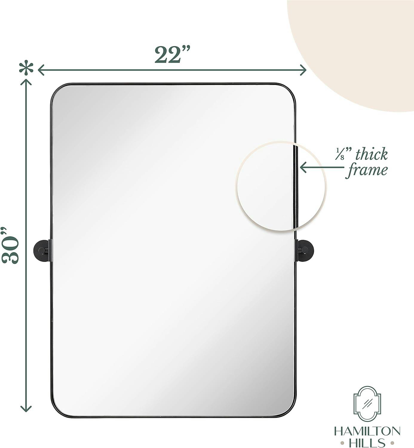 Contemporary Matte Black 16"x24" Rectangular Pivot Bathroom Mirror
