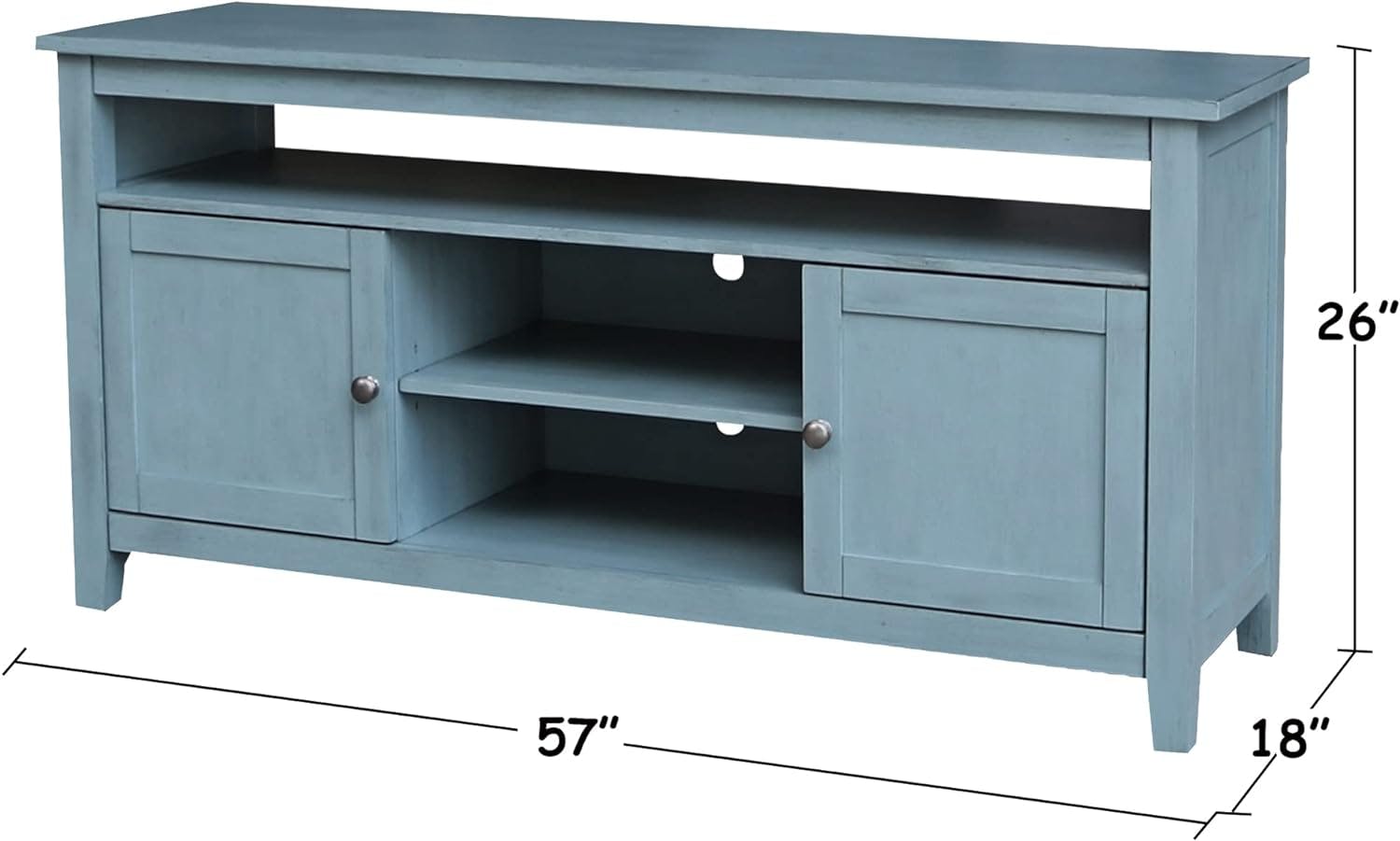 Ocean Blue Solid Wood 60" Entertainment TV Stand with Cabinet