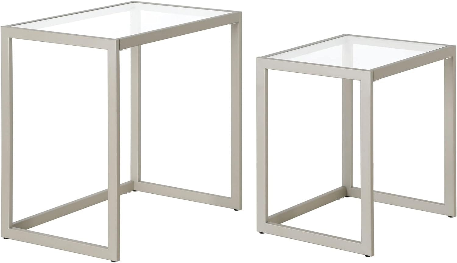 Satin Nickel Rectangular Nested Side Table with Tempered Glass Top