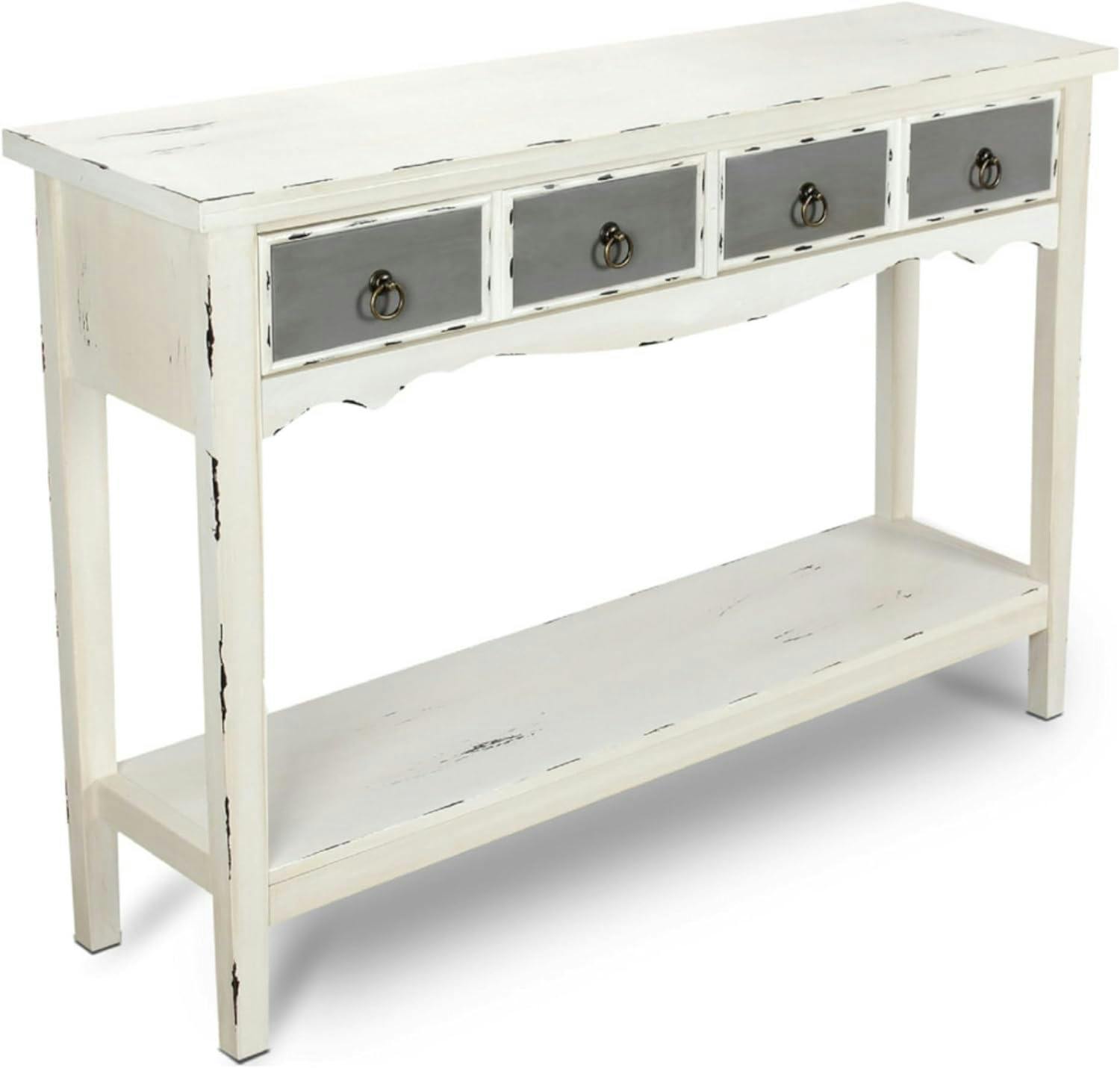Antique White and Weathered Gray 47" Console Table with Storage