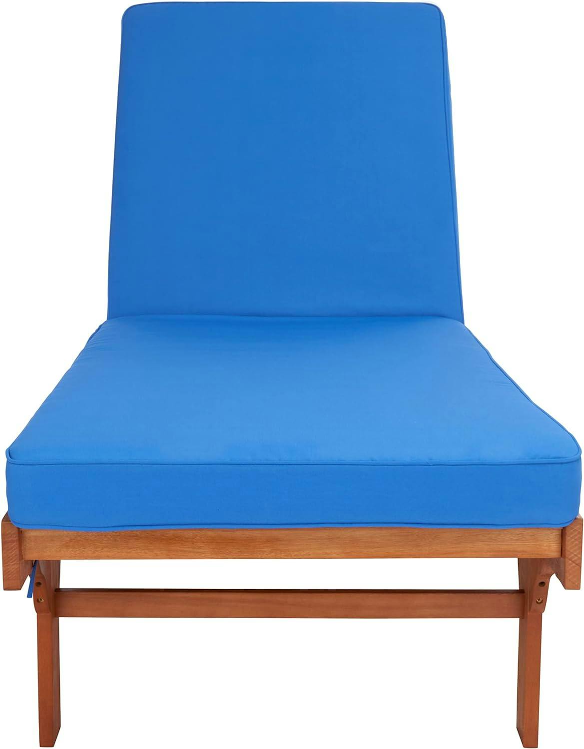 Eucalyptus Wood Newport Chaise Lounge with Royal Blue Cushion and Side Table