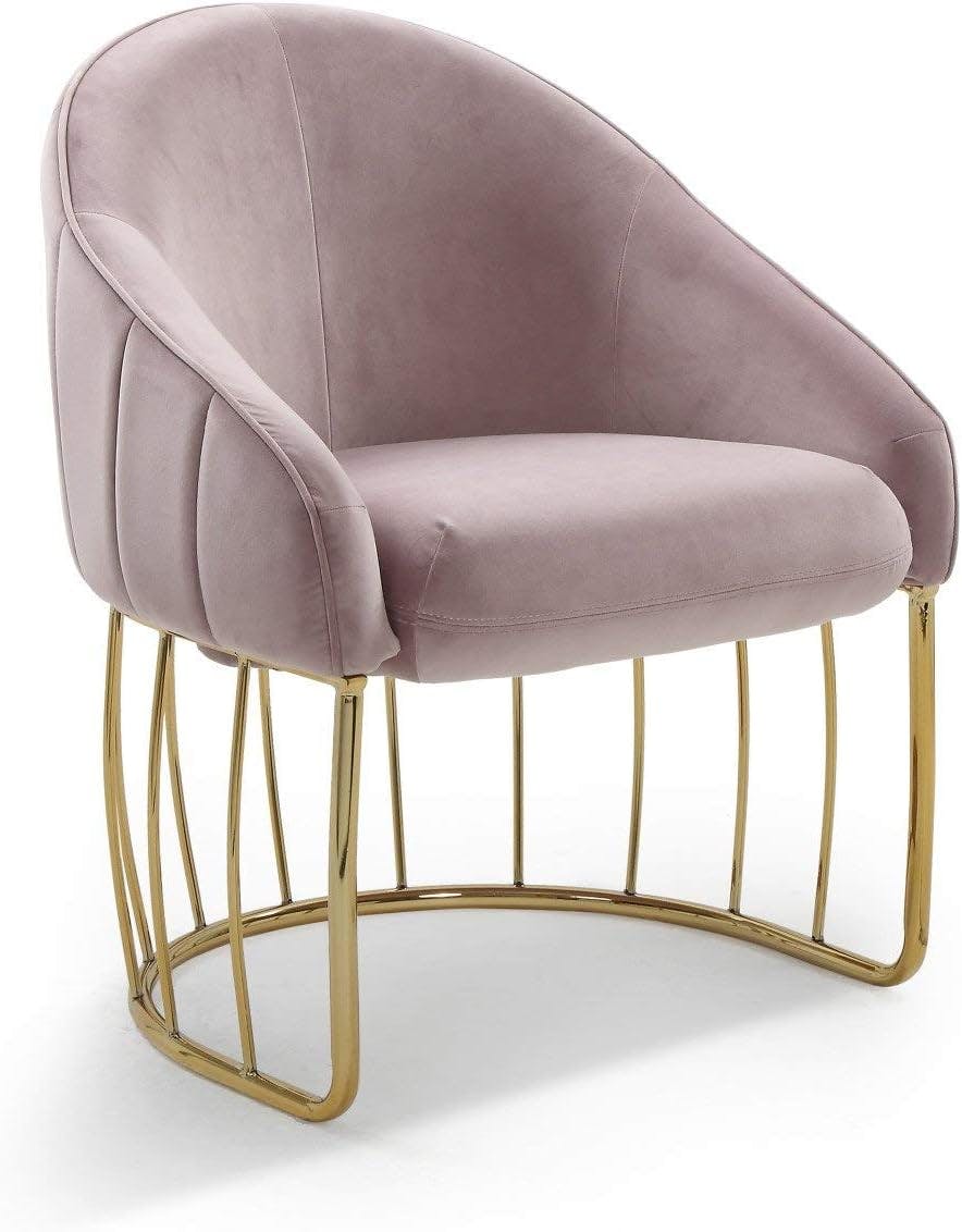 Blush Velvet Curved Accent Chair with Gold Metal Frame
