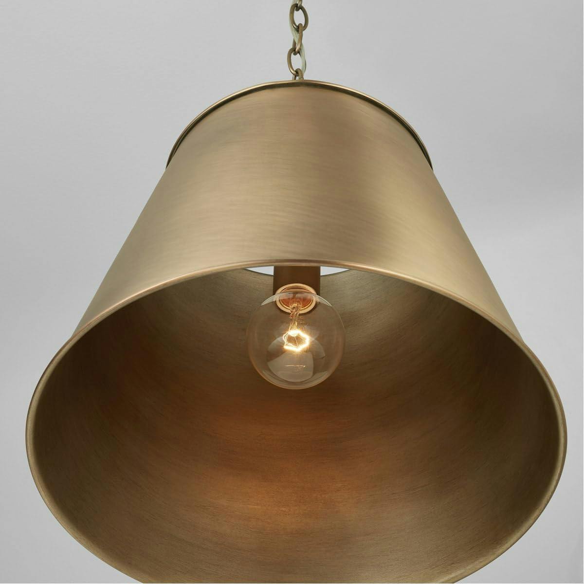Elegant Aged Brass Cone Pendant with Metal Shade