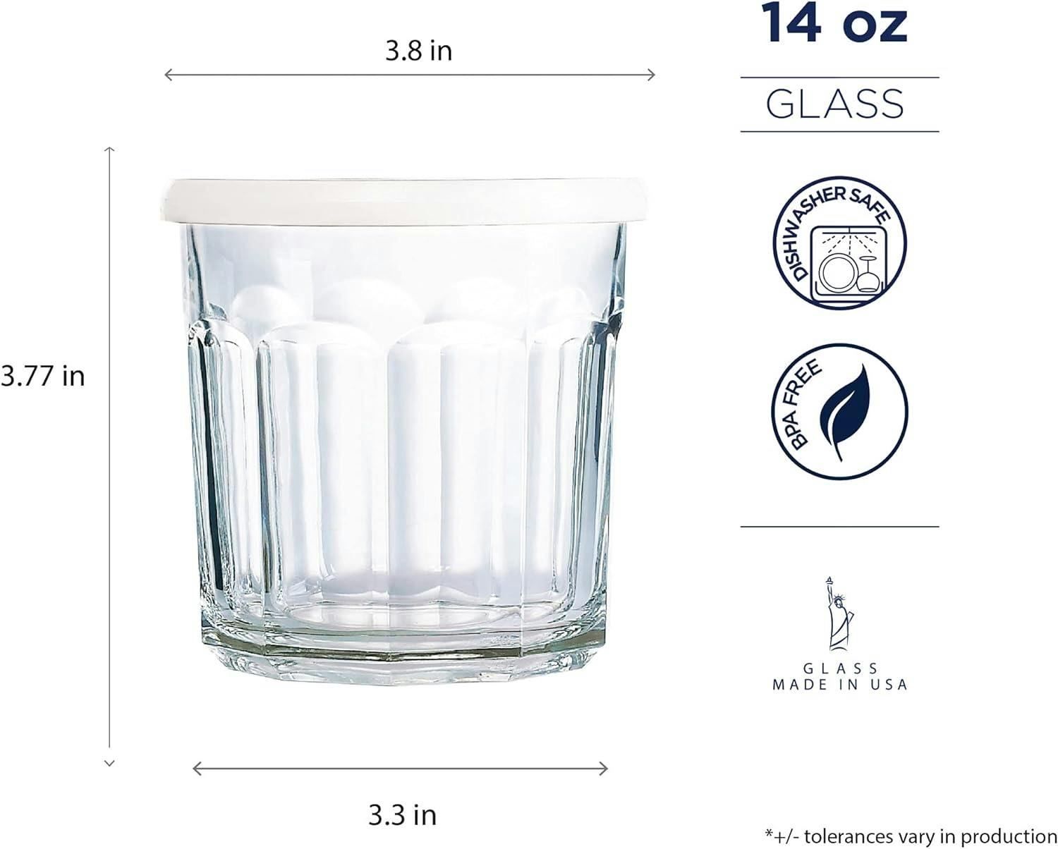 Luminarc 14oz Clear Glass Jar Set with White BPA-Free Lids - Pack of 4