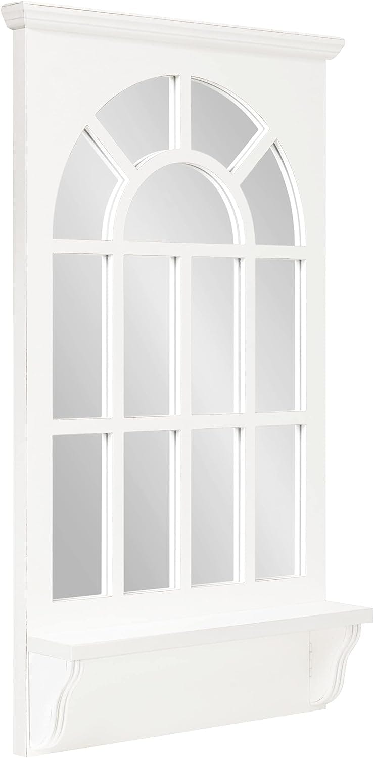 Coastal White Arched Wall Mirror with Vintage Shelf, 21x36
