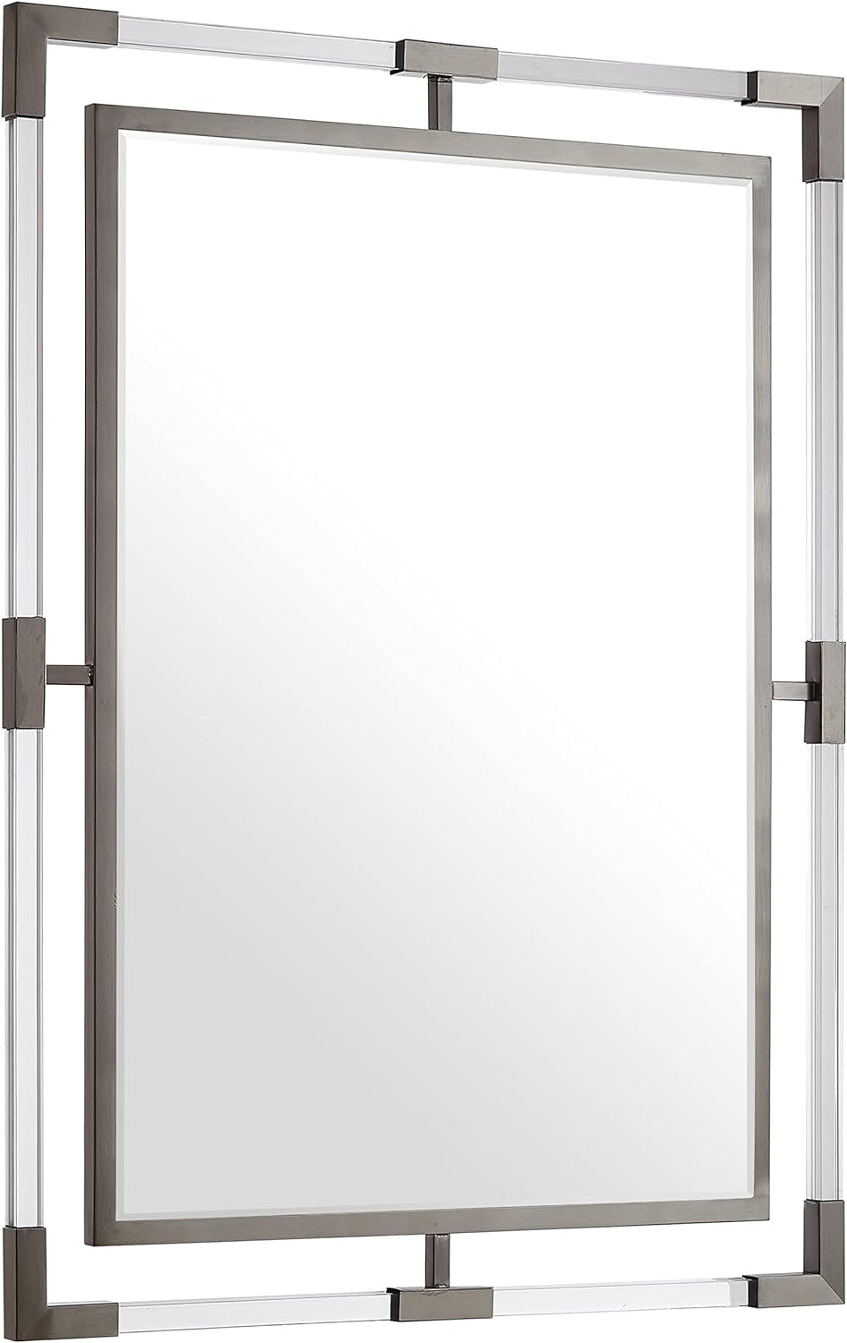 Elegant Rectangular Mirror in Brushed Silver and Gold Accents