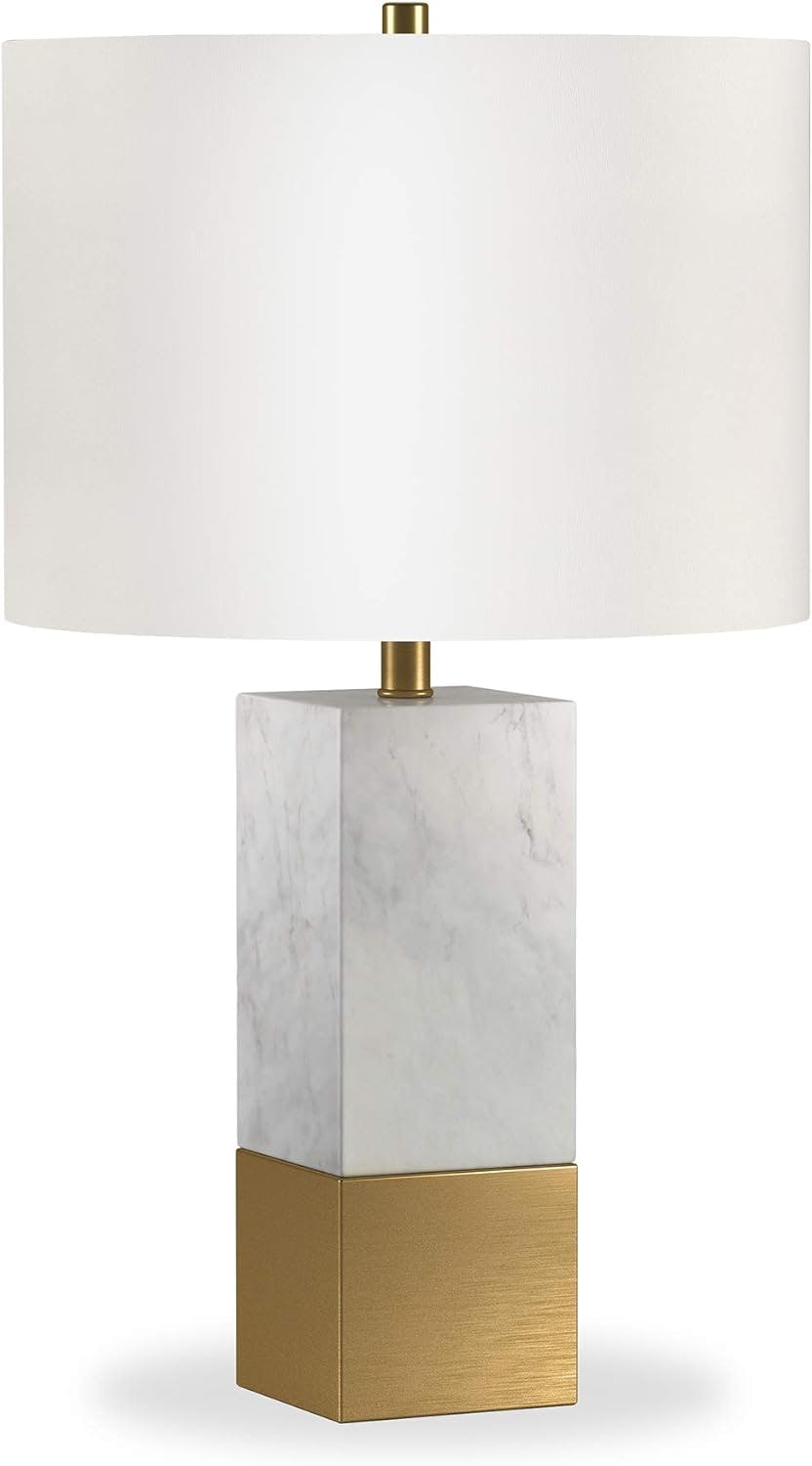 Lena 21.5" White Marble & Brass Table Lamp with French Drum Shade