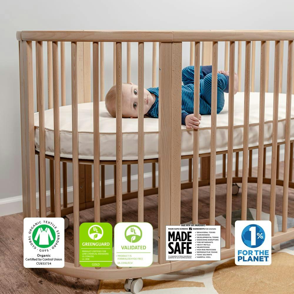 EcoPure Organic Cotton Oval Crib Mattress - Waterproof, Hypoallergenic Toddler Bed