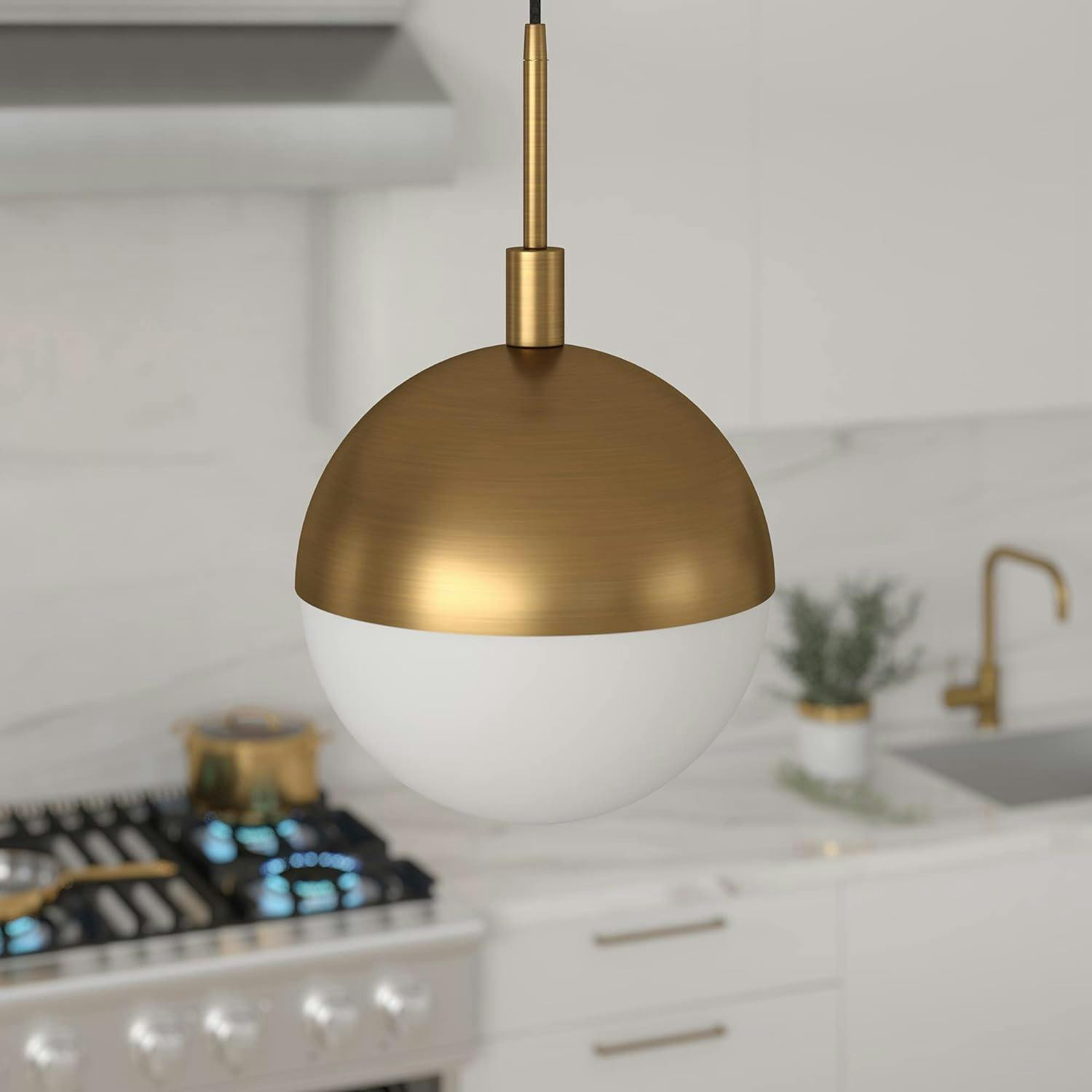 Orb Brushed Brass 12" Globe Pendant with Frosted Glass Shade