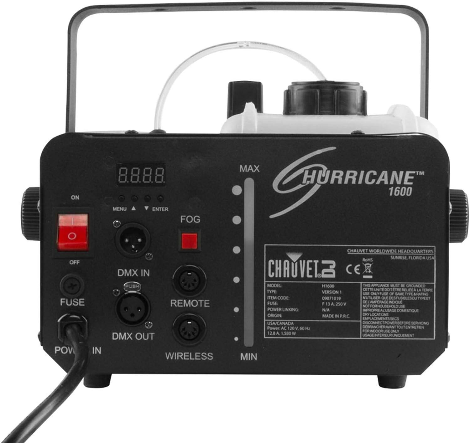 Compact High-Output Black Hurricane 1600 Fog Machine with DMX Control