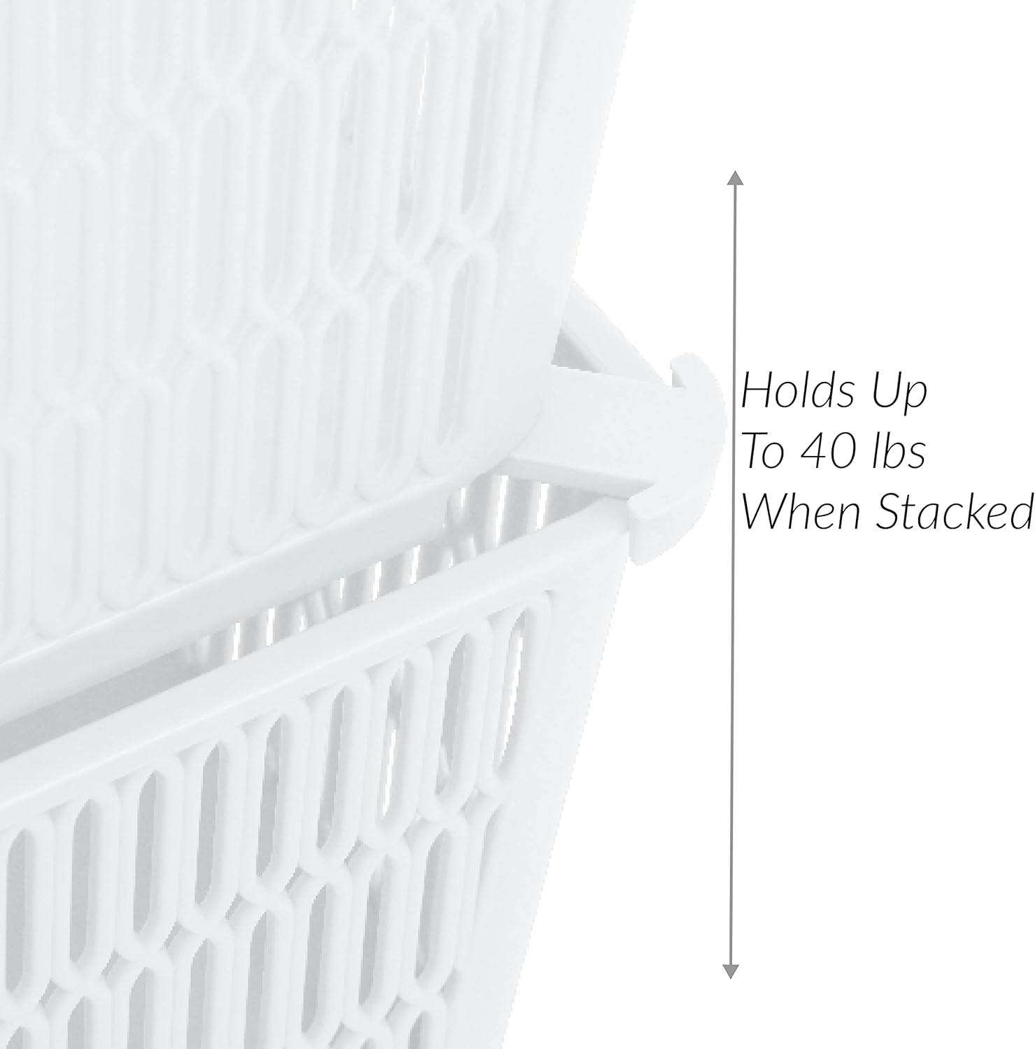 MaxSpace White Slide & Stack 11" Square Plastic Storage Tote Baskets, 2-Pack