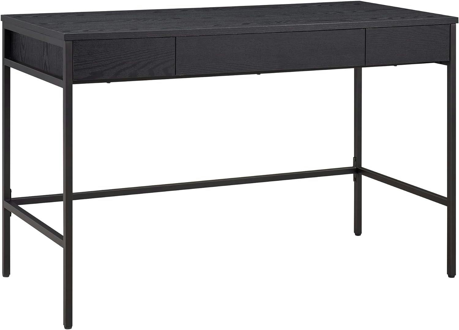 Evans 47'' Mid-Century Black Steel Base Writing Desk with Drawers